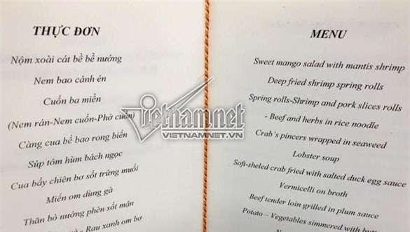 9 Món ăn nào có mặt trong tiệc chiêu đãi tổng thống Obama ?